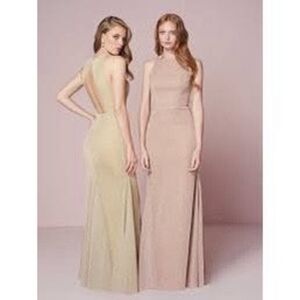 Christina Wu Sleeveless Slim Fluted Shimmery Dress Rose Gold Size 4